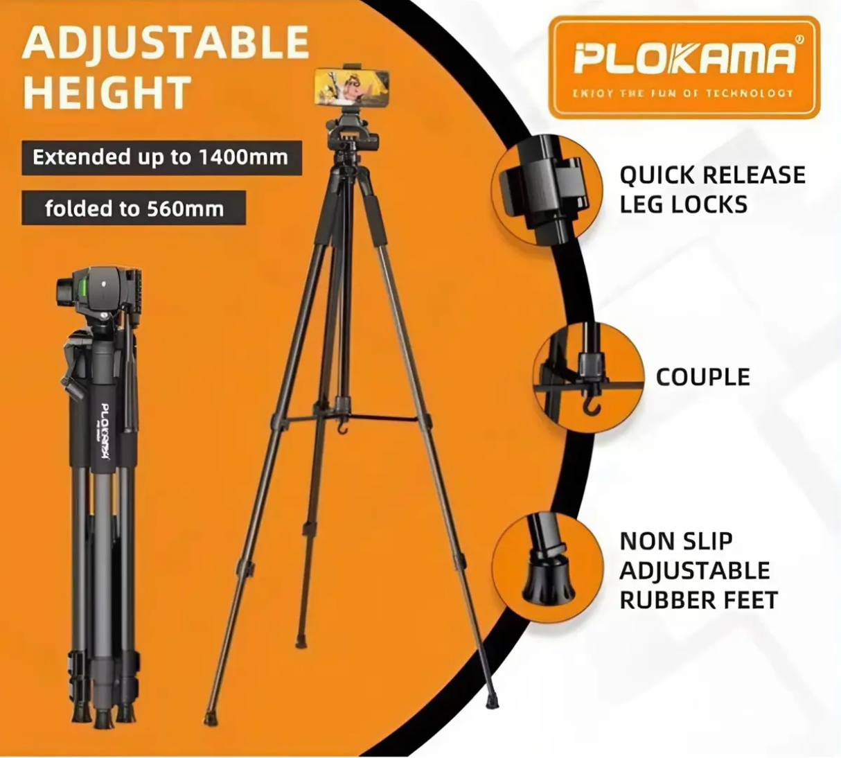 Folded compact Plokama PK-9950 tripod for travel
