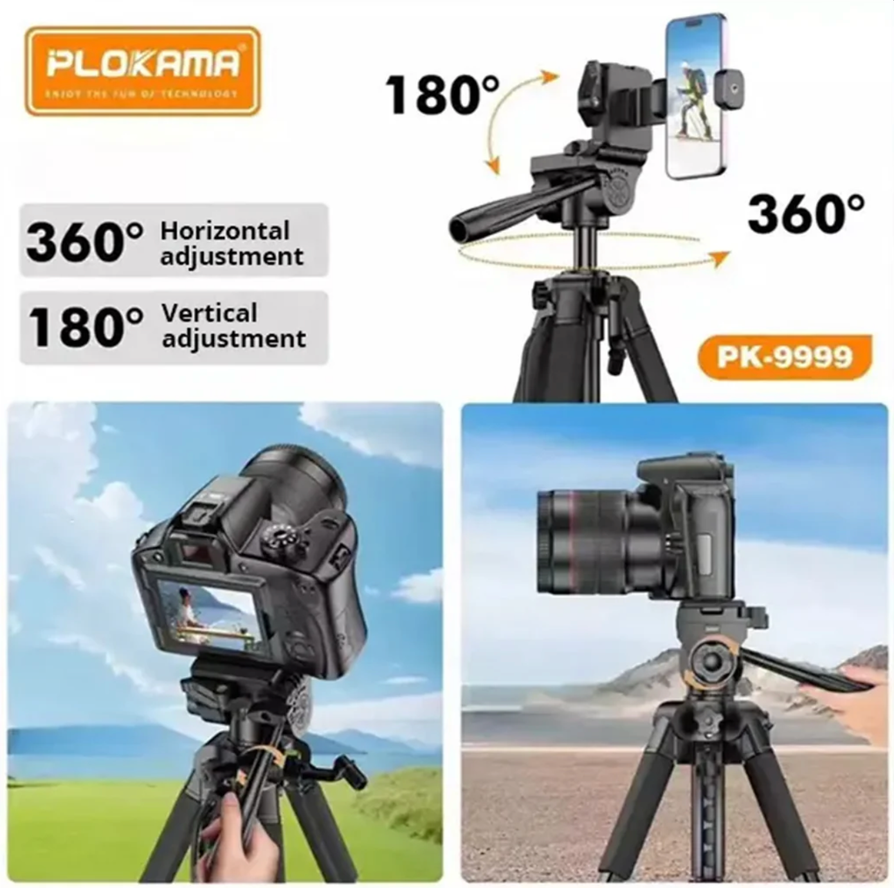 360° rotating tripod head close-up detail
