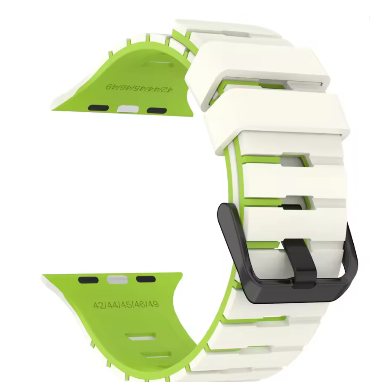 Two-tone silicone Apple Watch band in white with green lining