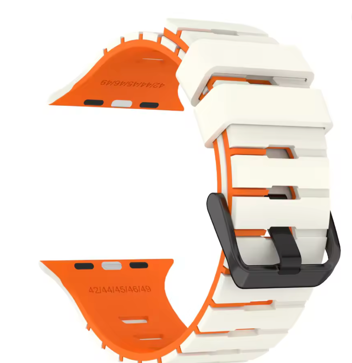 Two-tone silicone Apple Watch band in white with orange lining