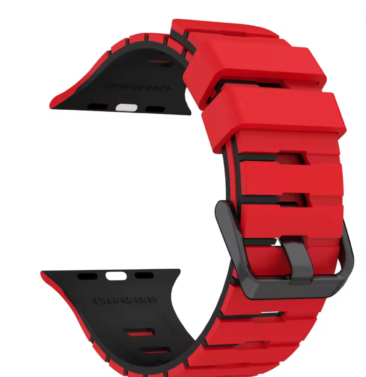 Two-tone silicone Apple Watch band in red with black lining