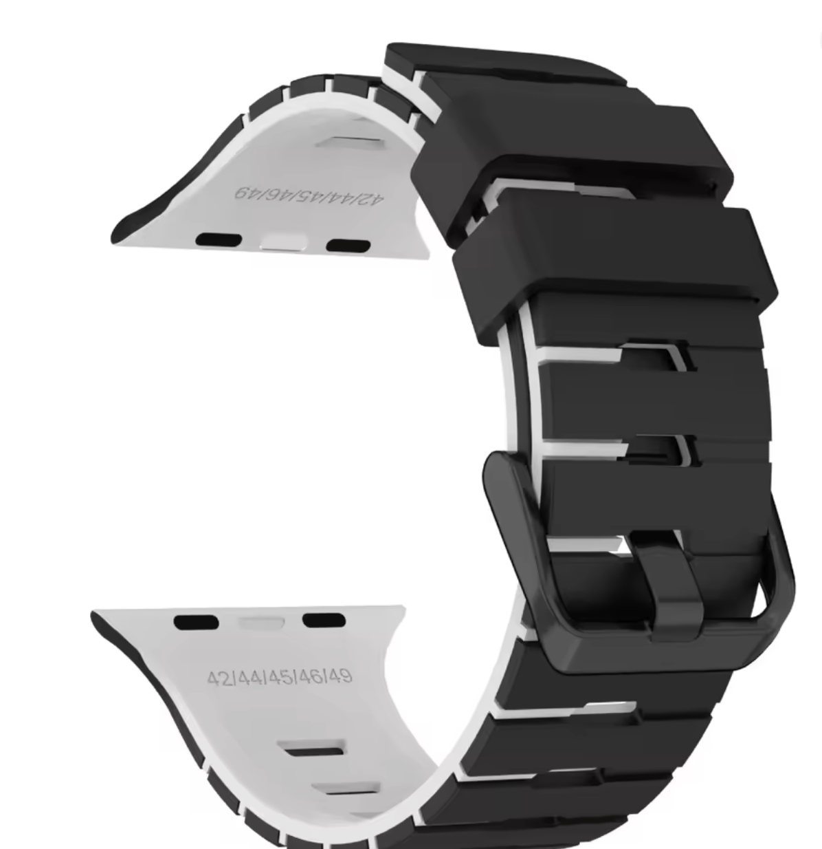 Two-tone silicone Apple Watch band in black with white lining