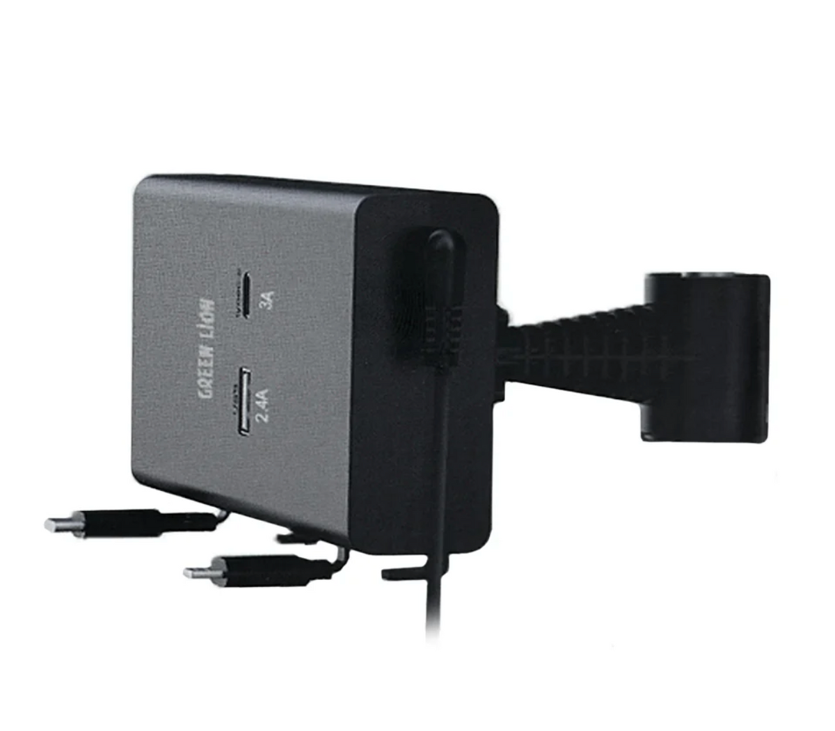 Charging multiple devices in car backseat with Green Lion charger
