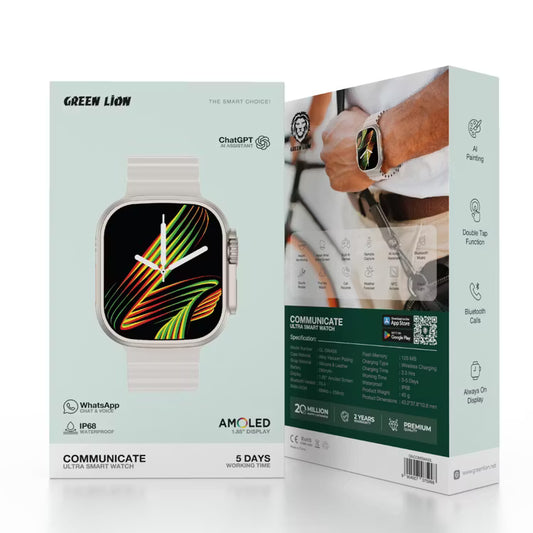 Green Lion Communicate Ultra Smart Watch – 46mm AMOLED Display, Bluetooth 5.0, Wireless Charging