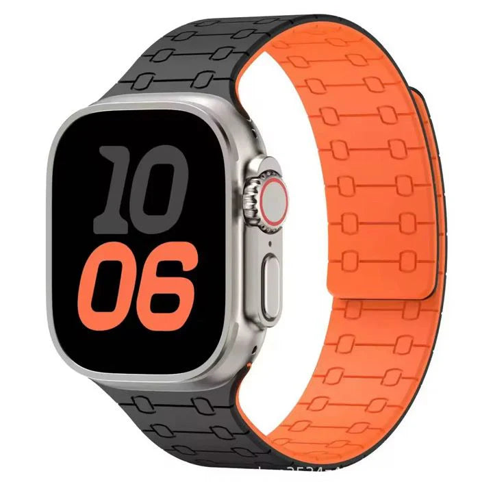 PulseGrip Two-Tone Apple Watch Band – Black Orange Sport Strap