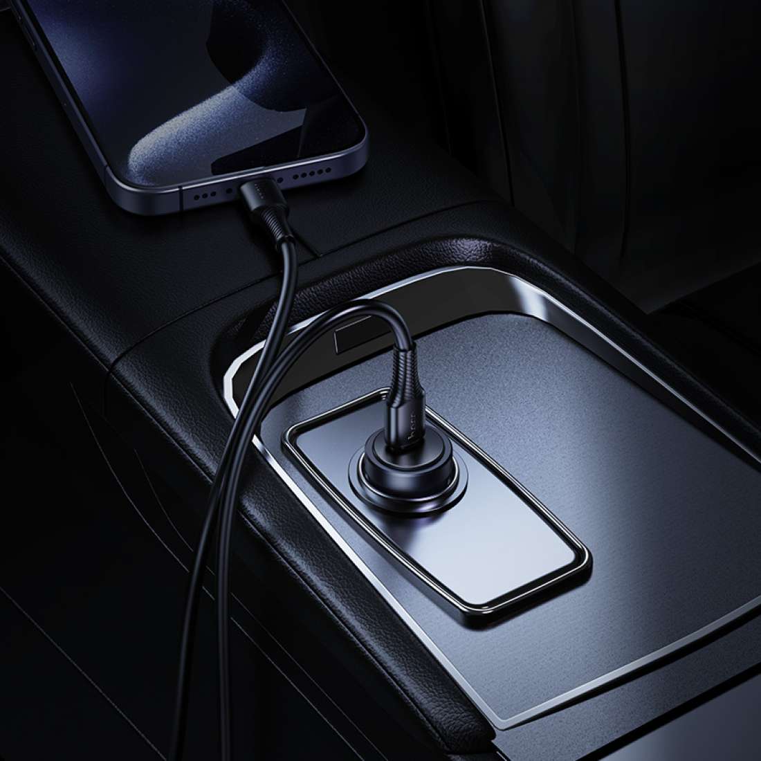 Compact HOCO car charger with USB-C fast charging support
