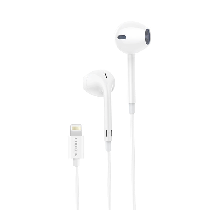 FONENG T28 Lightning Wired Earphones White – for iPhone and iPad