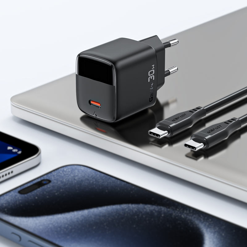 Acefast A115 PD30W GaN Fast Charge Set – USB-C EU Plug with LED Display