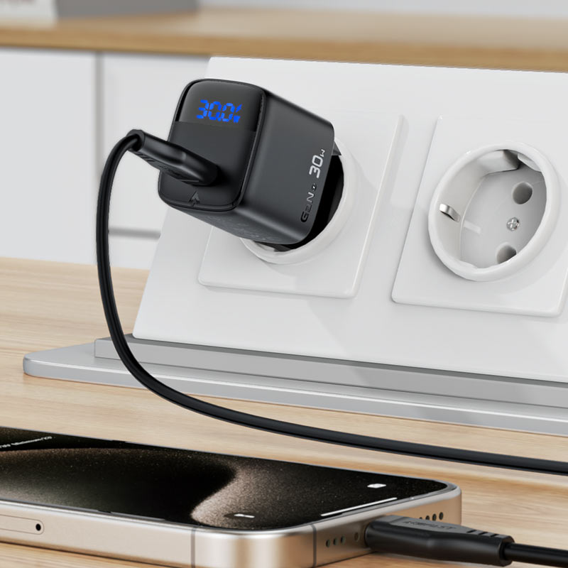Acefast A115 PD30W GaN Fast Charge Set – USB-C EU Plug with LED Display