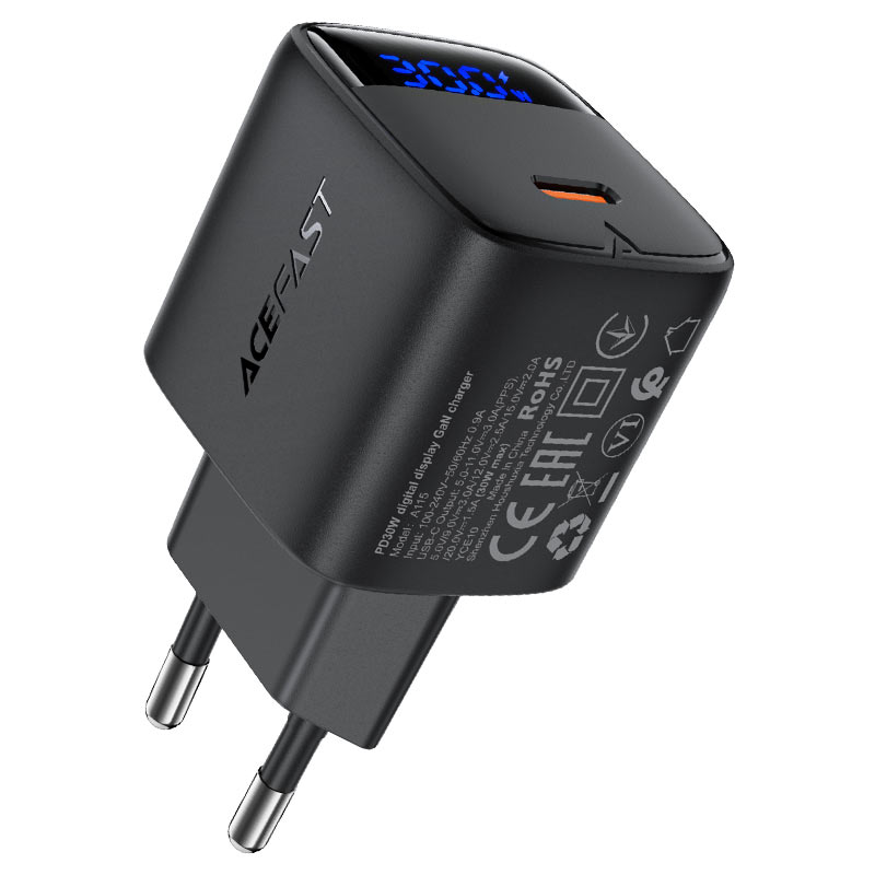 Acefast A115 PD30W GaN Fast Charge Set – USB-C EU Plug with LED Display