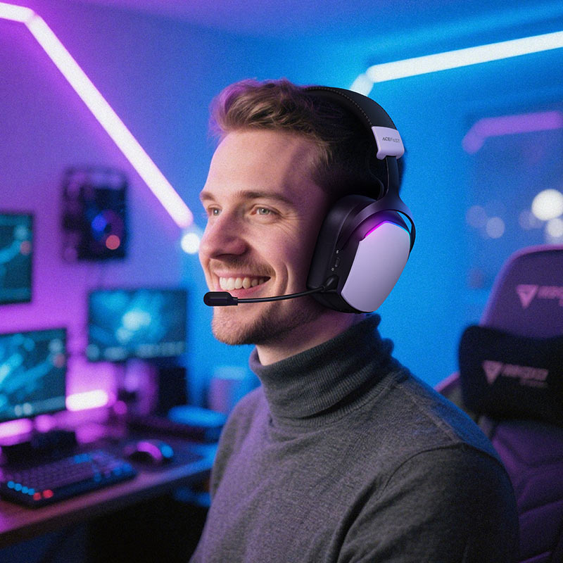 ACEFAST H11 wireless gaming headset worn while gaming