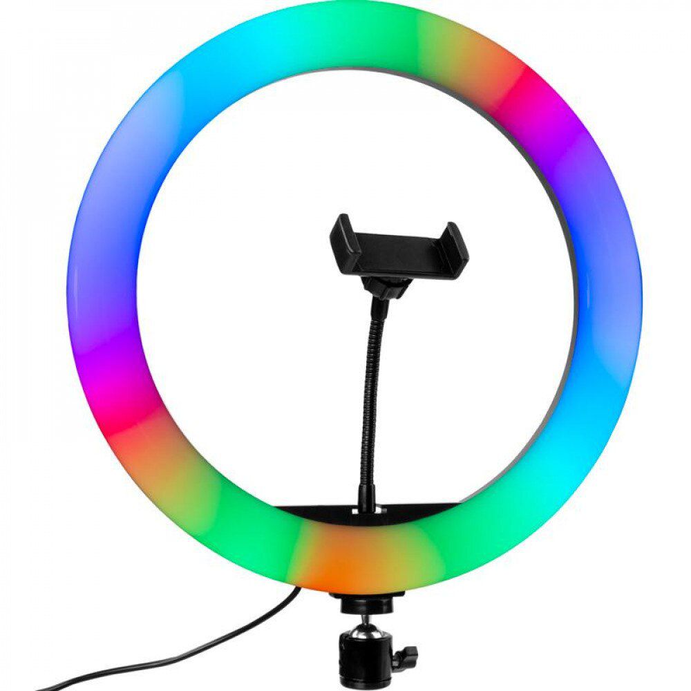 MJ26 RGB LED Soft Ring Light (26cm) with Tripod – 360° Rotating Pan-Tilt, Free Light