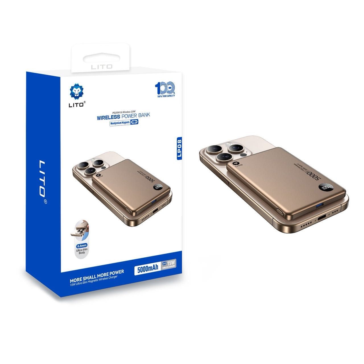 LITO LP08 5000mAh MagSafe power bank front view with display