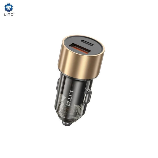 LITO IN‑C04 Transparent Metal 52W Dual‑Port Car Charger – PD USB‑C & USB‑A