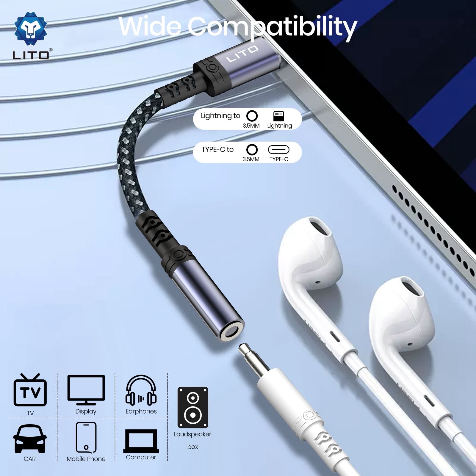 LITO LA03L Lightning to 3.5mm Jack Audio Adapter | iPhone Headphone Converter