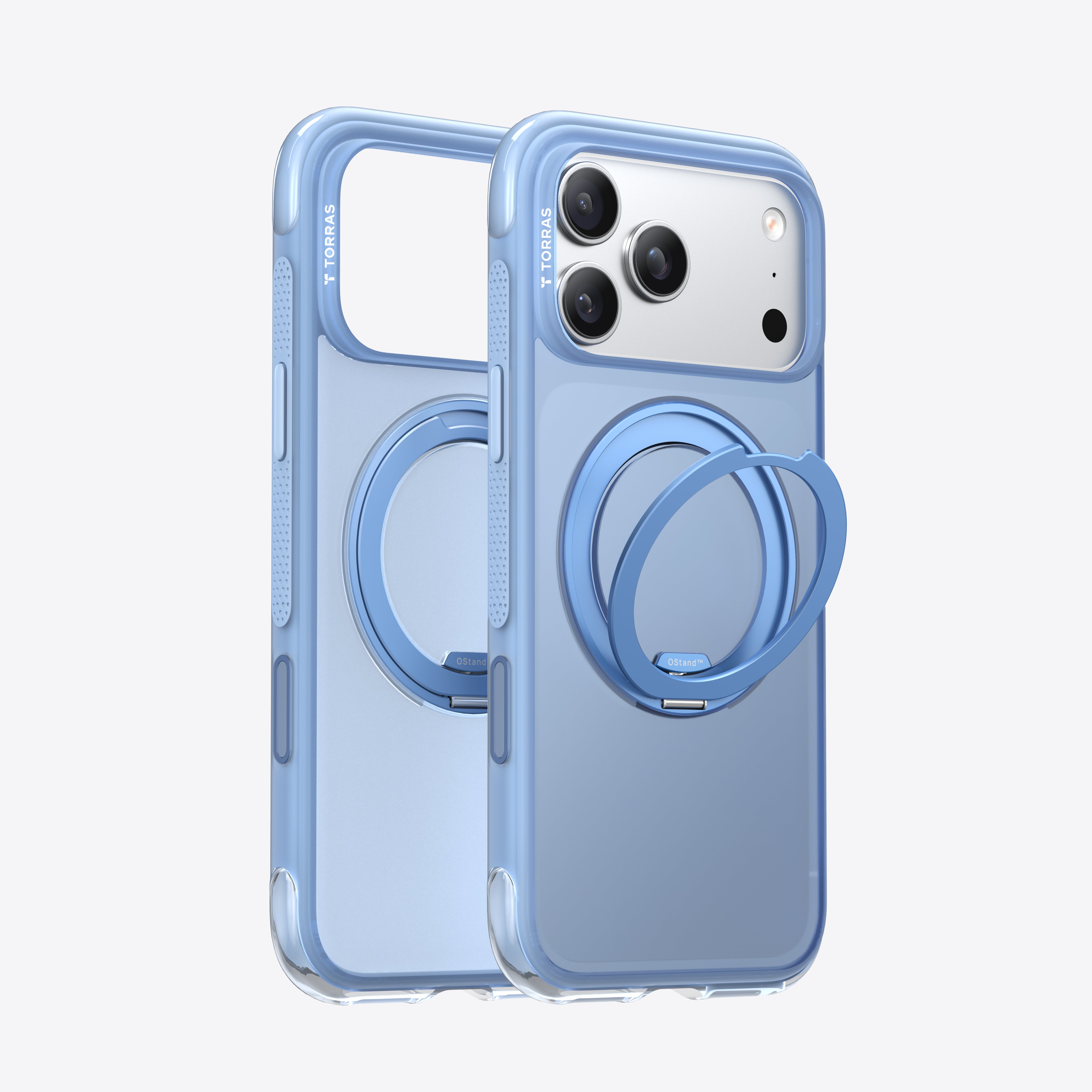 TORRAS Ostand O3 Air Classic case for iPhone 17 Pro Max with 360-degree rotating stand.
