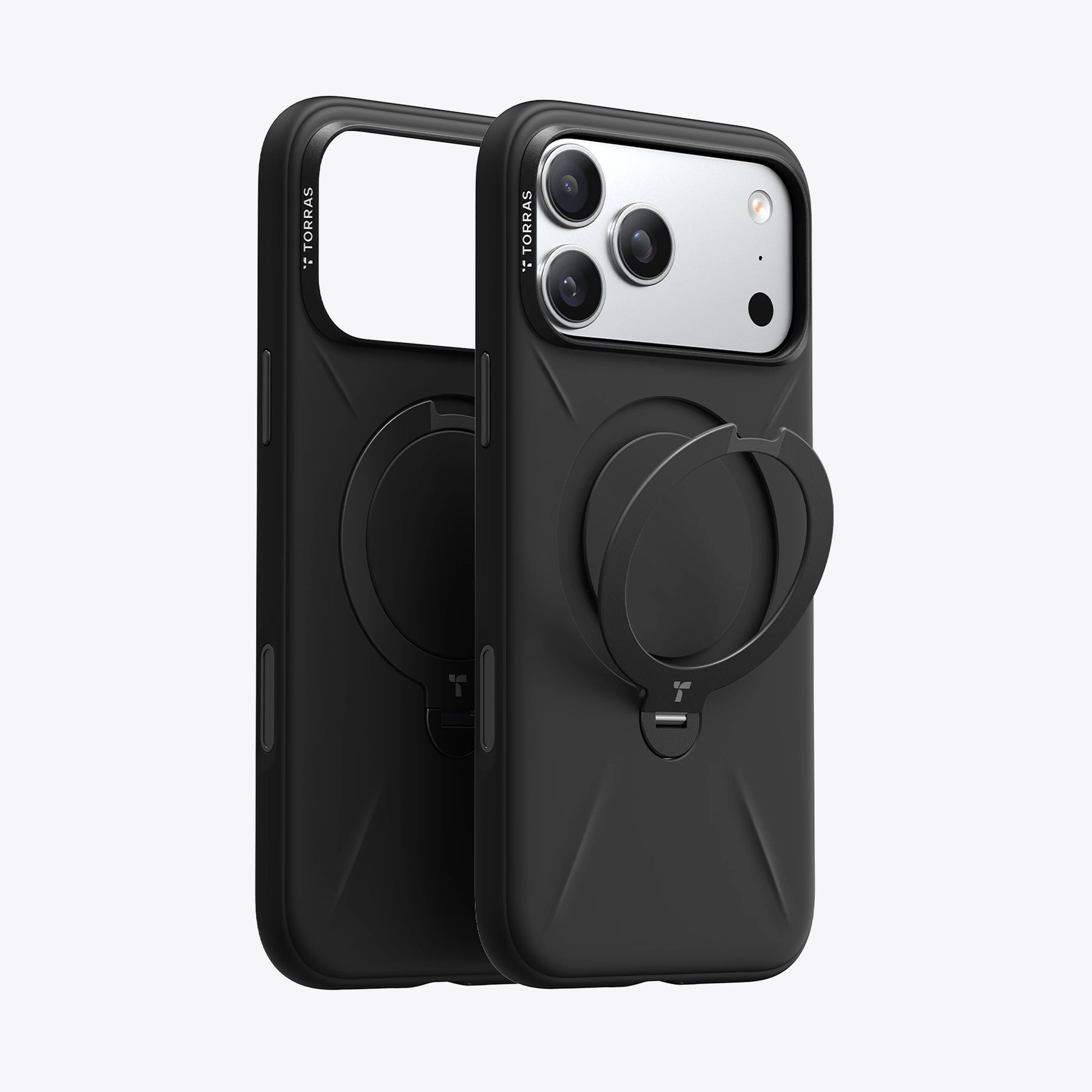 TORRAS Ostand Q3 Silicone Case for iPhone 17 Pro Max with built-in 360-degree rotating stand.
