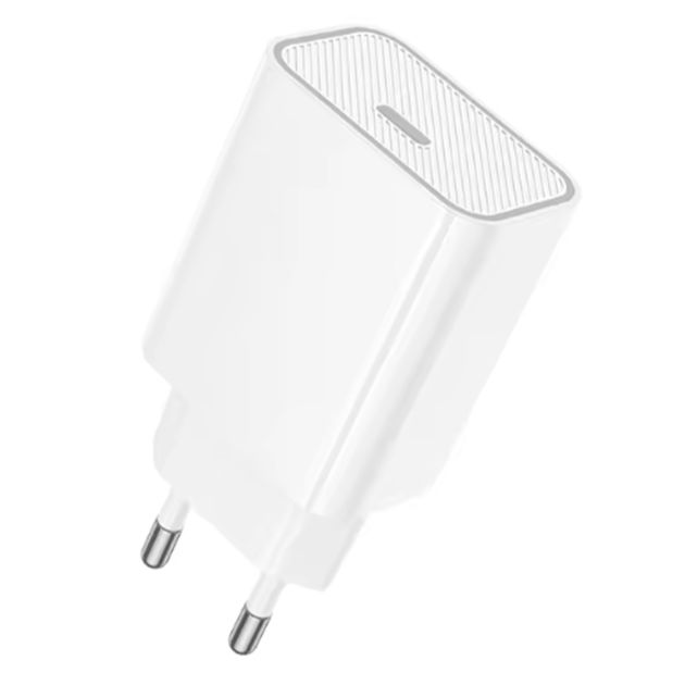 HOCO C143A Benefit Single Port PD20W Charger with EU plug in white.
