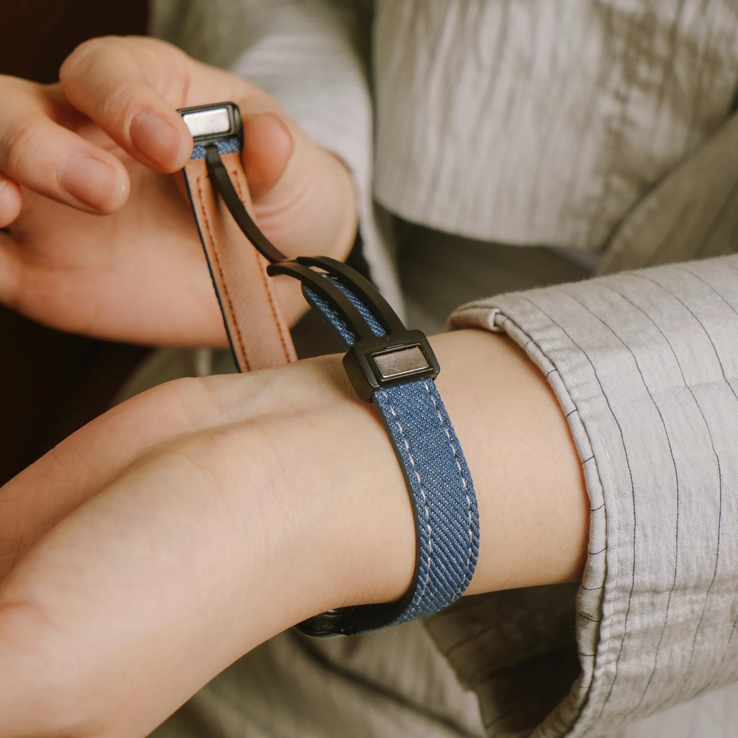 Slim Leather Apple Watch Band Denim-Textured Strap
