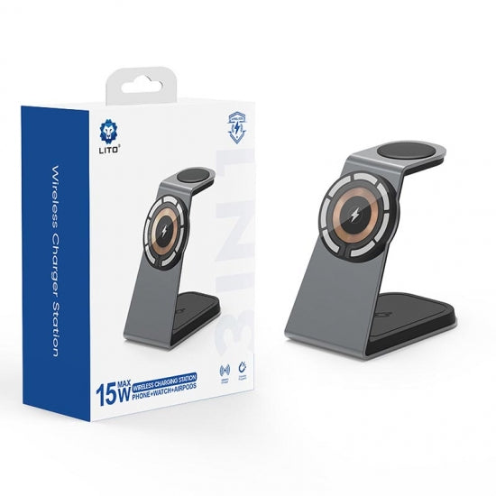 Lito Wireless Charging Station – 3-in-1 Fast Charger for Phone, Watch & AirPods