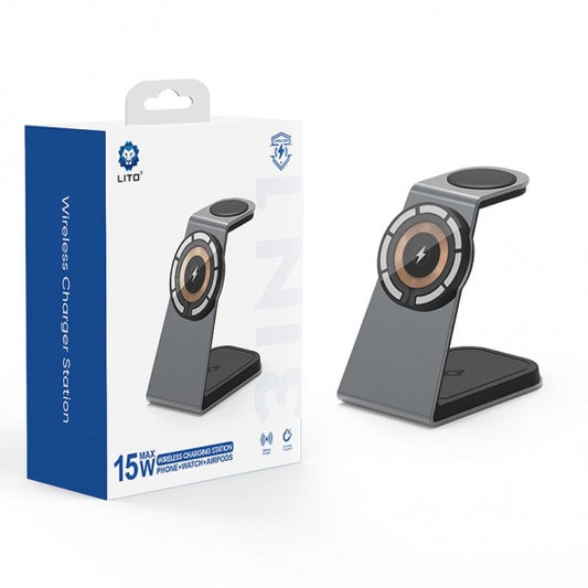 Lito Wireless Charging Station – 3-in-1 Fast Charger for Phone, Watch & AirPods
