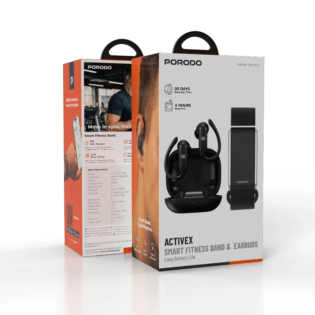 2-in-1 Smart Fitness Band & Earbuds Porodo ActiveX – Health Tracker