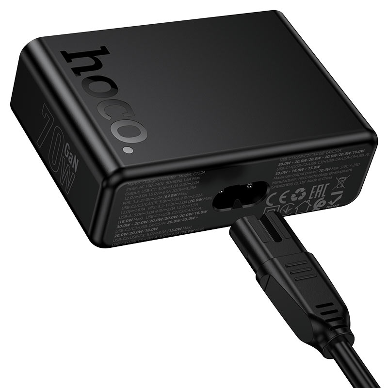 HOCO C152A Modern 70 W Charging Station – 5× USB-C + 1× USB-A Fast-Charge Hub (EU Plug)