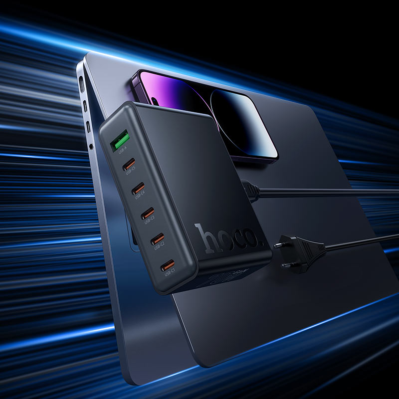 HOCO C152A Modern 70 W Charging Station – 5× USB-C + 1× USB-A Fast-Charge Hub (EU Plug)