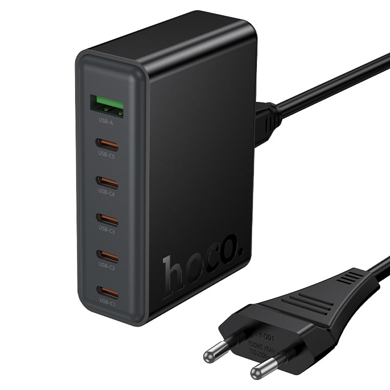 HOCO C152A Modern 70 W Charging Station – 5× USB-C + 1× USB-A Fast-Charge Hub (EU Plug)