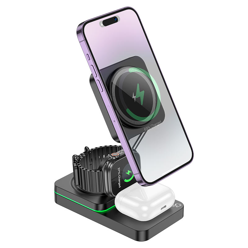 HOCO CQ10 wireless charging dock for phone earbuds and smartwatch