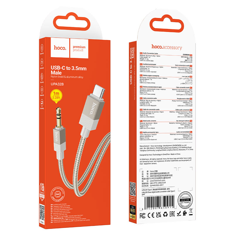 HOCO Type-C audio cable for headphones and speakers
