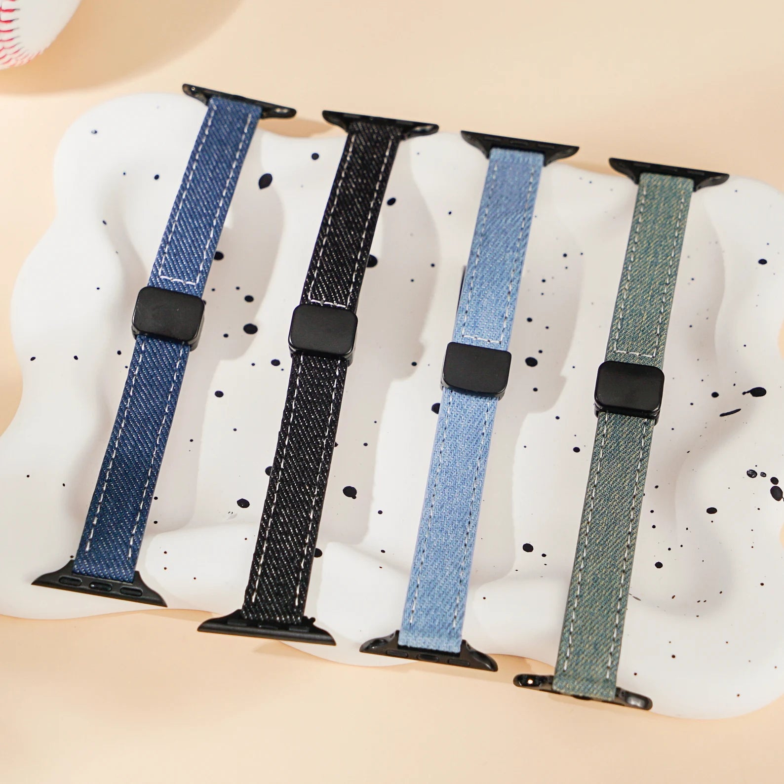 Slim Leather Apple Watch Band Denim-Textured Strap