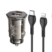 HOCO DZ16 Apex 30W Car Charger Set – USB-C PD + USB-A QC3.0 with Type-C to Lightning Cable
