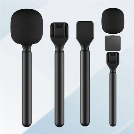 Handheld microphone adapter for DJI Mic and Rode GO II – handle with foam windscreen, cold-shoe mount and accessories