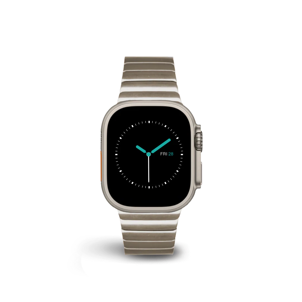 Stainless steel link band on Apple Watch wrist business