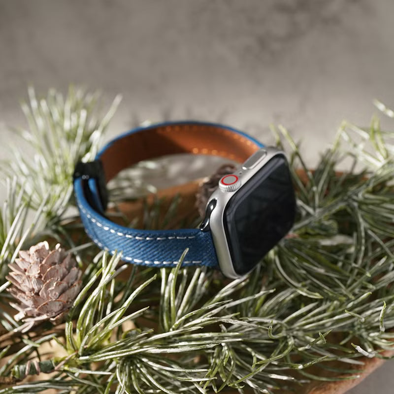 Slim Leather Apple Watch Band Denim-Textured Strap