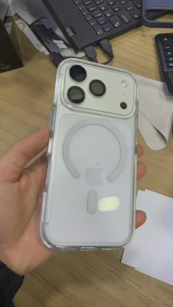 Load video: Clear MagSafe Magnetic Case for iPhone – Shockproof Transparent Cover