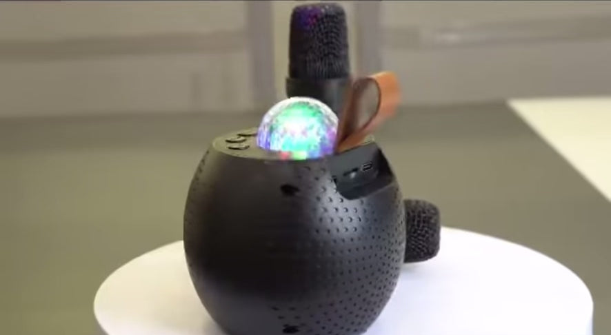 Load video: Mini Karaoke Speaker with Dual Wireless Mics &amp; LED Light Show – Portable Party Audio System