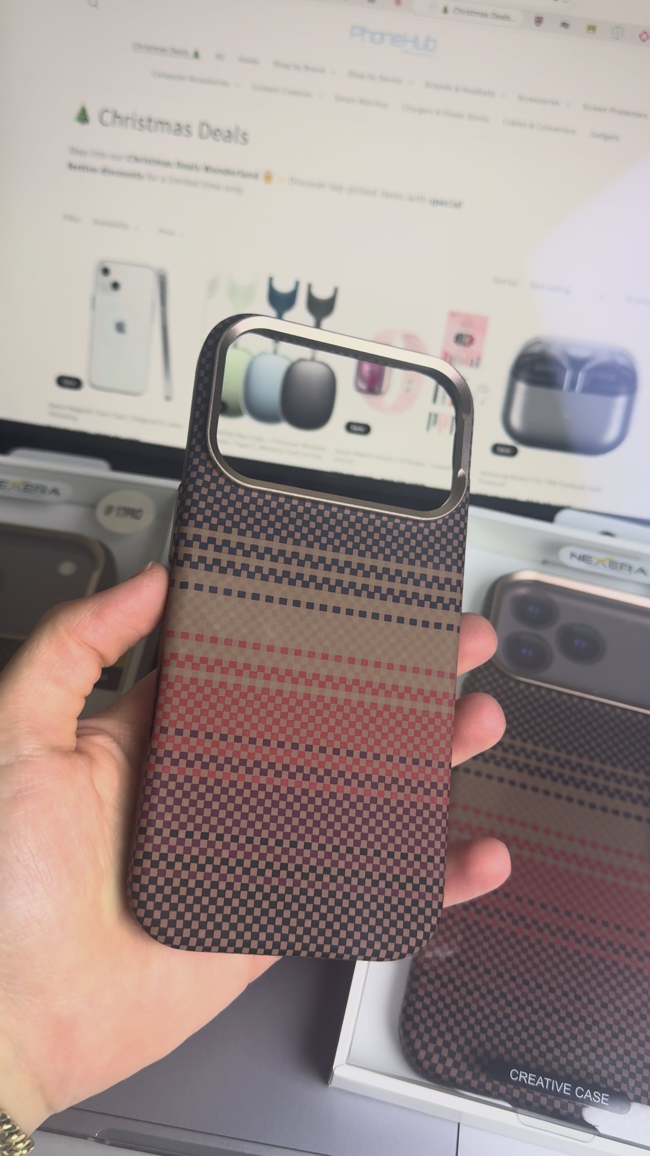Load video: Carbon Fiber Slim Brown Case for iPhone 17 Series – Lightweight Protective Cover