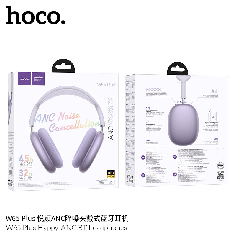 Hoco W65 Plus ANC Over-Ear Headphones – Bluetooth 5.4, 45 h Playtime, Active Noise Canceling