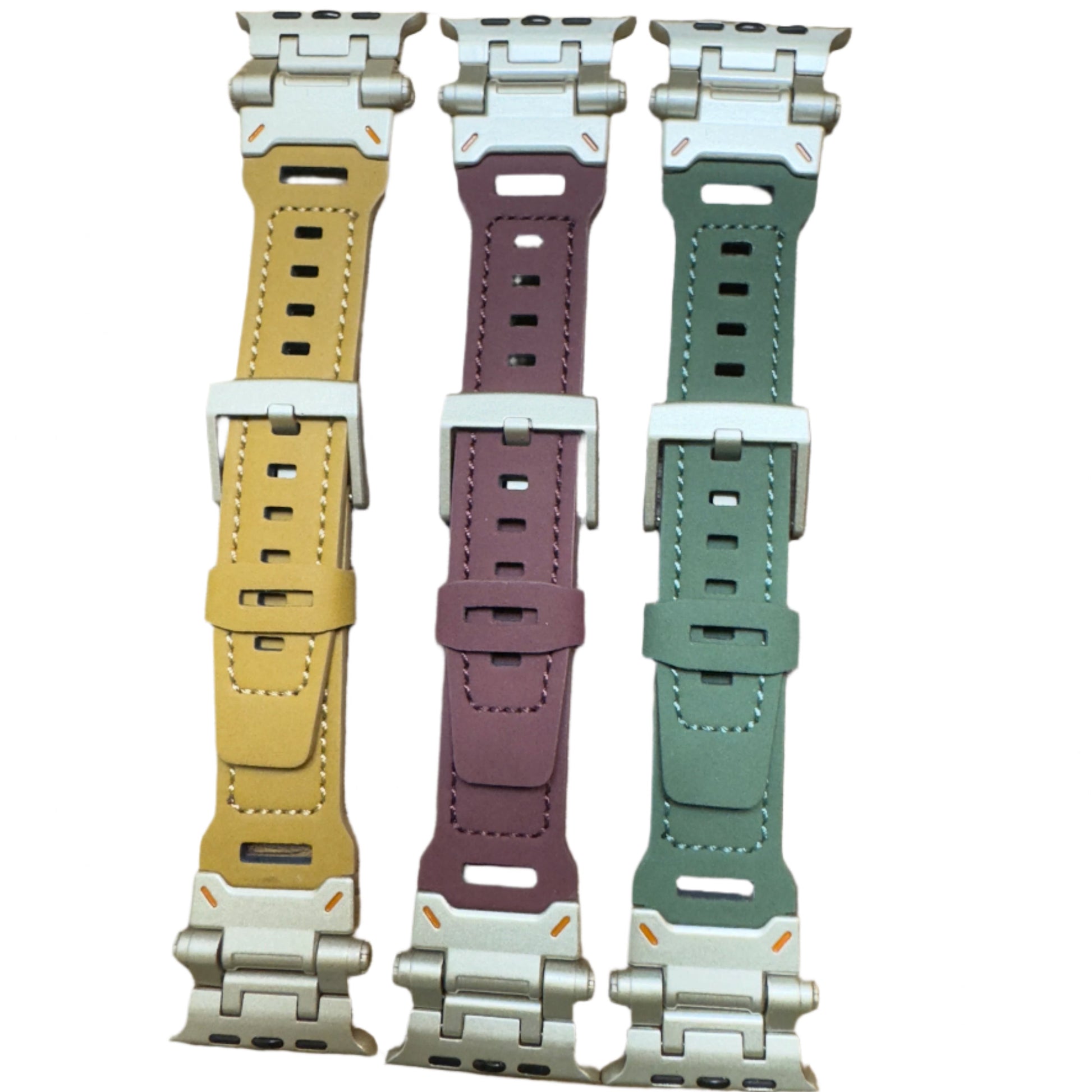 Apple Watch armor leather band stitching and buckle close-up