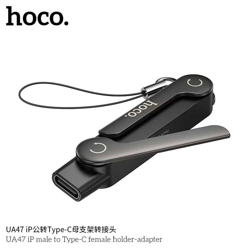 HOCO UA47 USB-C and iP male adapter holder accessory for smartphones.
