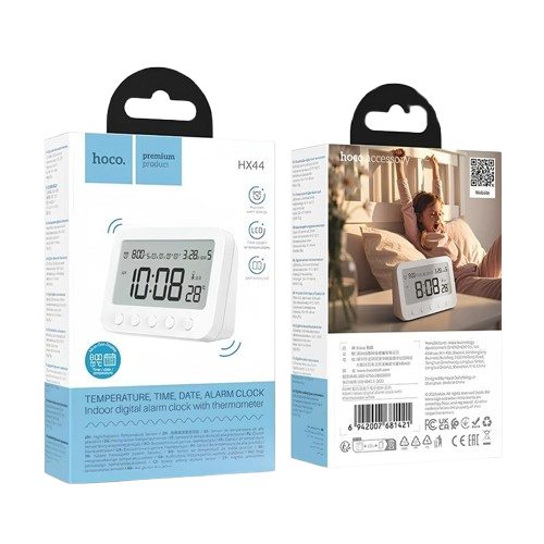 HOCO HX44 Smart Alarm Clock White – indoor thermometer, battery powered