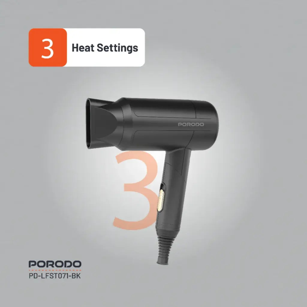 Porodo 1200W Foldable Hair Dryer – Retail Packaging