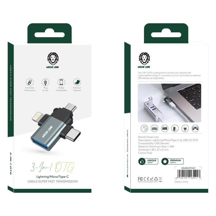 Green Lion 3-in-1 OTG Adapter – Retail Packaging